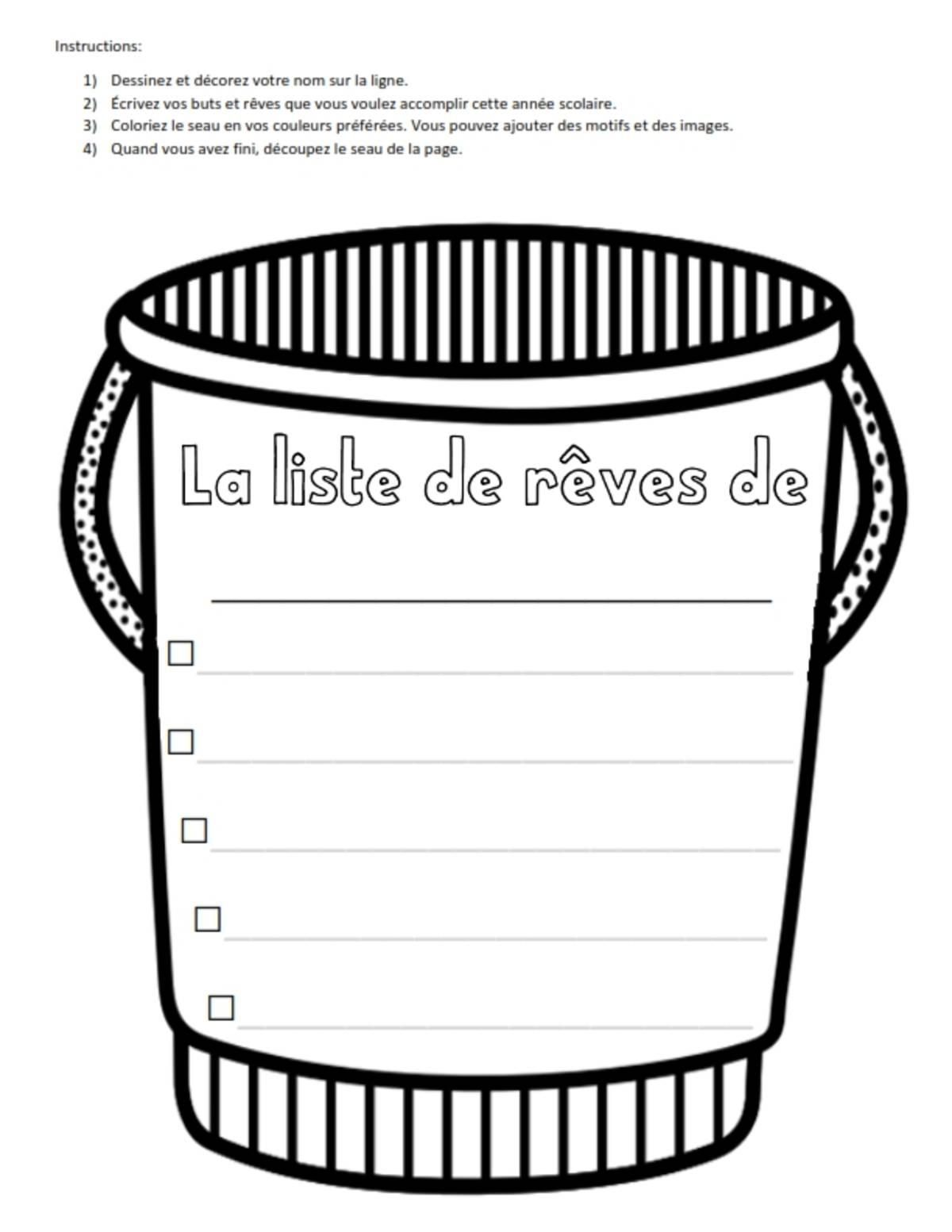 An educational teaching resource from Brave Education entitled Back to School Bucket List (French Version) downloadable at Teach Simple.