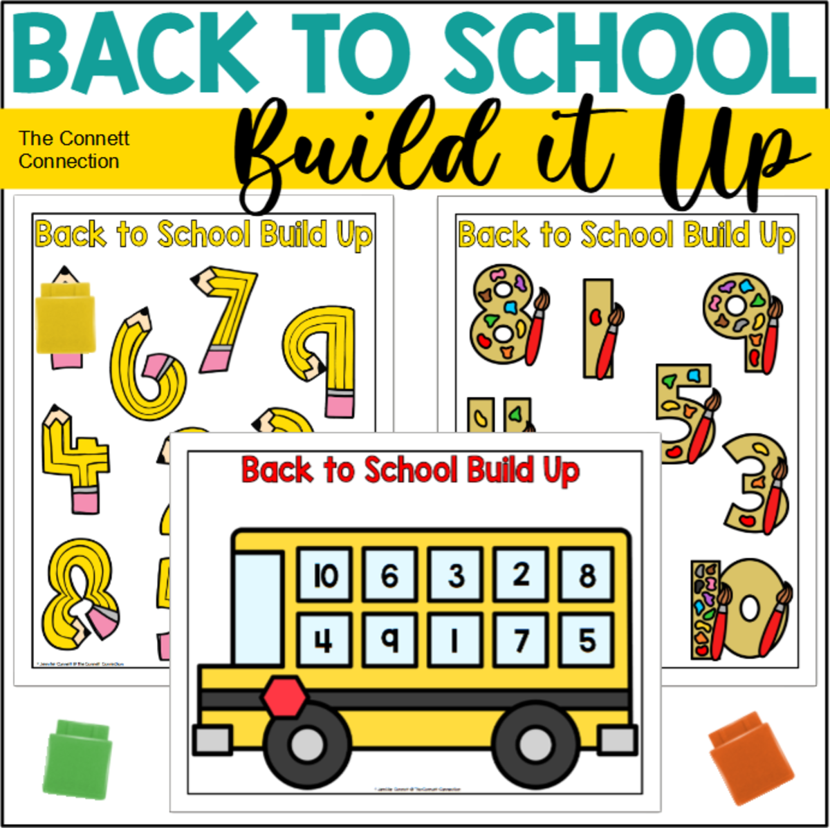 An educational teaching resource from The Connett Connection entitled Back to School Build It Mats for Counting to 10 downloadable at Teach Simple.