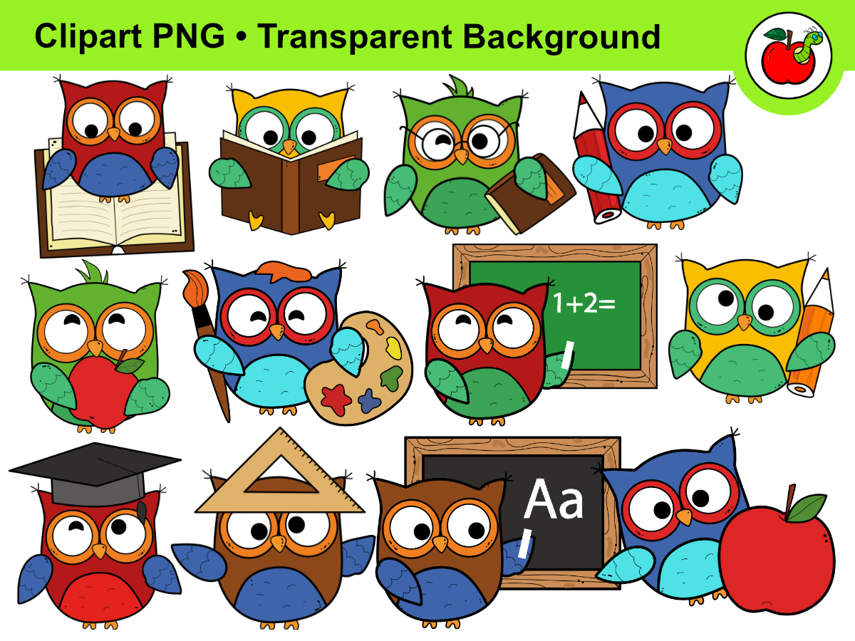 An educational teaching resource from Clipartino entitled Back to School Clipart – Owl Clipart – Classroom Clipart PNG downloadable at Teach Simple.