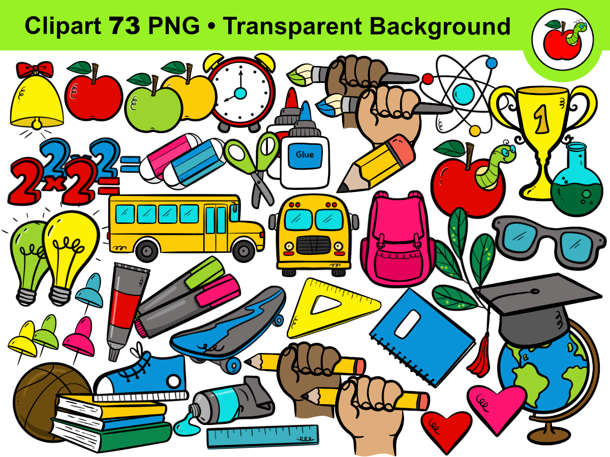 An educational teaching resource from Clipartino entitled Back to School Clipart – School Supplies Clipart – Classroom Clipart downloadable at Teach Simple.