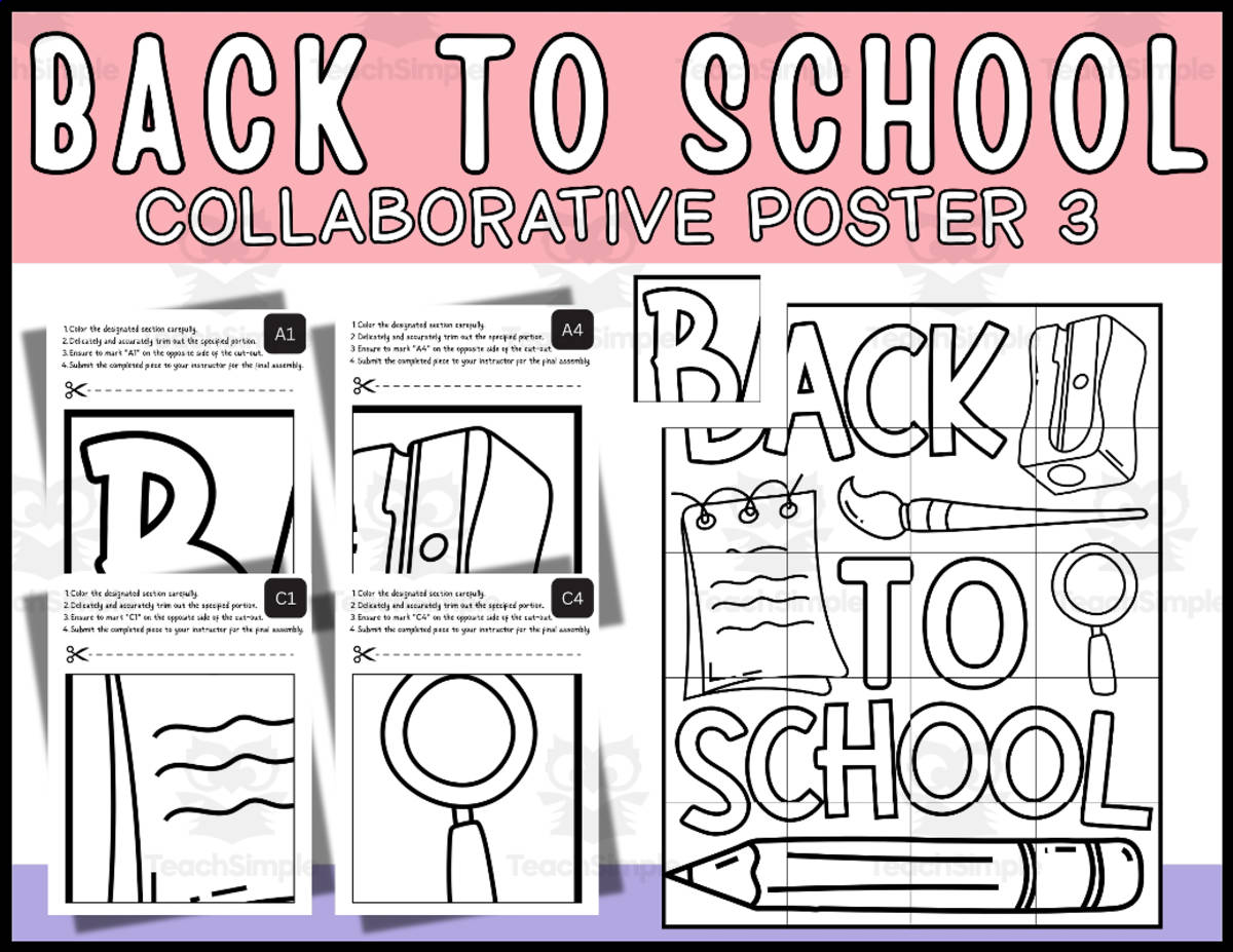 An educational teaching resource from Wonderland School entitled Back To School Collaborative Coloring Poster for Kids downloadable at Teach Simple.
