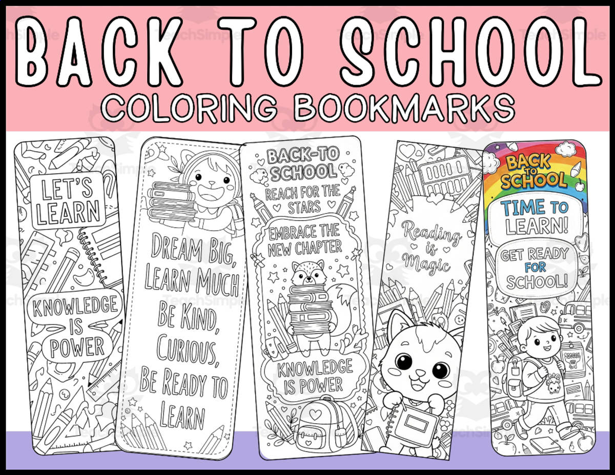 An educational teaching resource from Wonderland School entitled Back To School Coloring Bookmarks | Printable Student Gifts downloadable at Teach Simple.