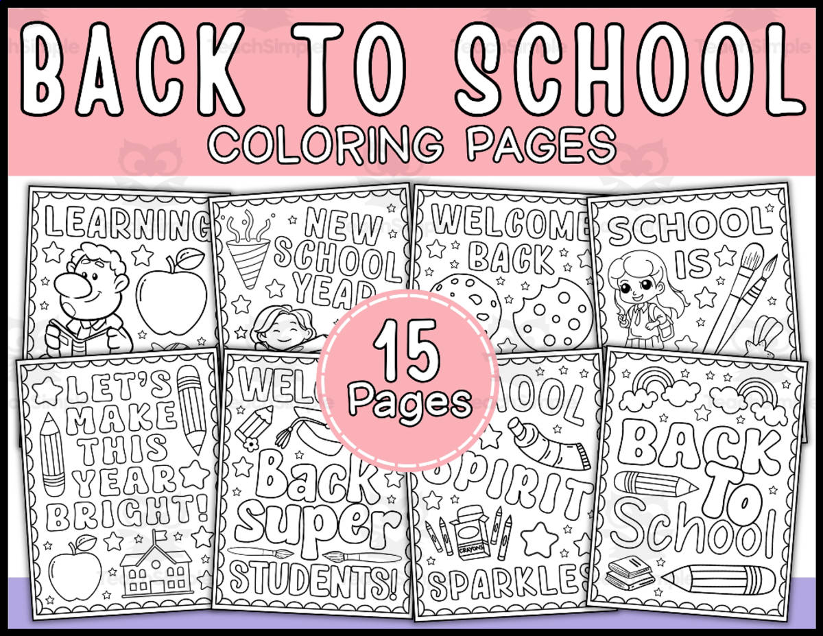 An educational teaching resource from Wonderland School entitled Back To School Coloring Pages | First Day Of School Coloring Pages downloadable at Teach Simple.