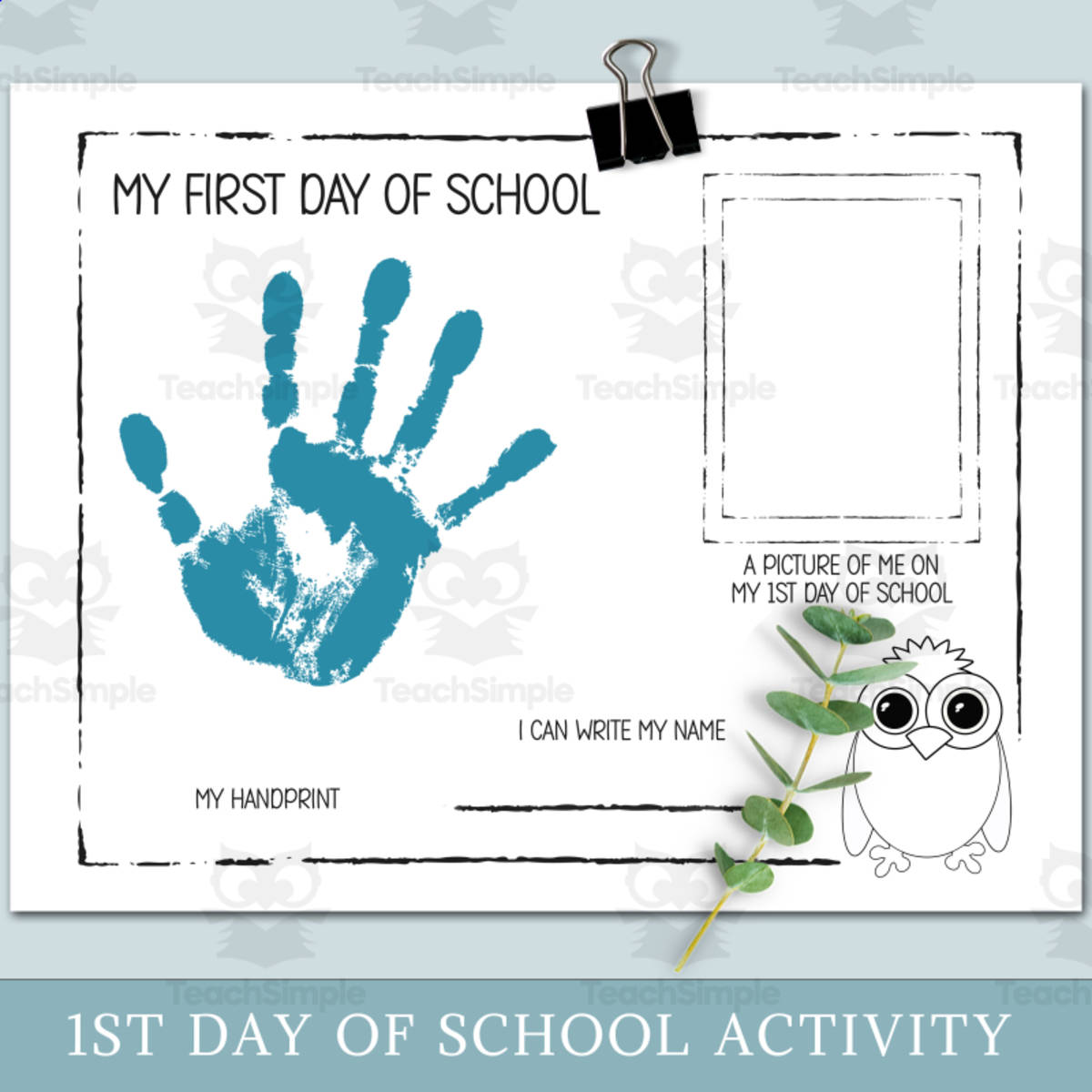 An educational teaching resource from Forever June Digital Design entitled Back-to-School Owl Handprint Craft – 1st Day Art downloadable at Teach Simple.