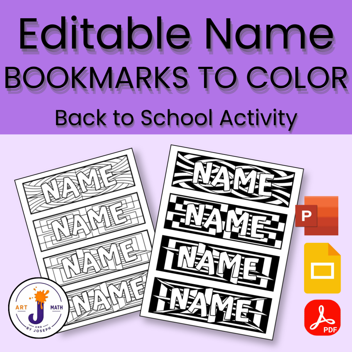 An educational teaching resource from Math & Art by Joseph entitled Back to School Editable Student Name Desk Plates & Bookmarks downloadable at Teach Simple.