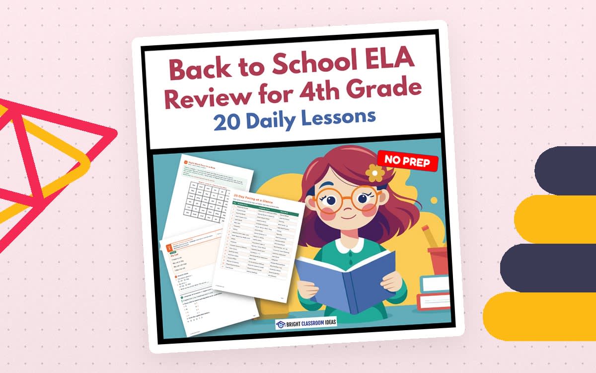 An educational teaching resource from Bright Classroom Ideas Marketplace entitled Back to School ELA Review for 4th Grade | 20 Daily Lessons downloadable at Teach Simple.