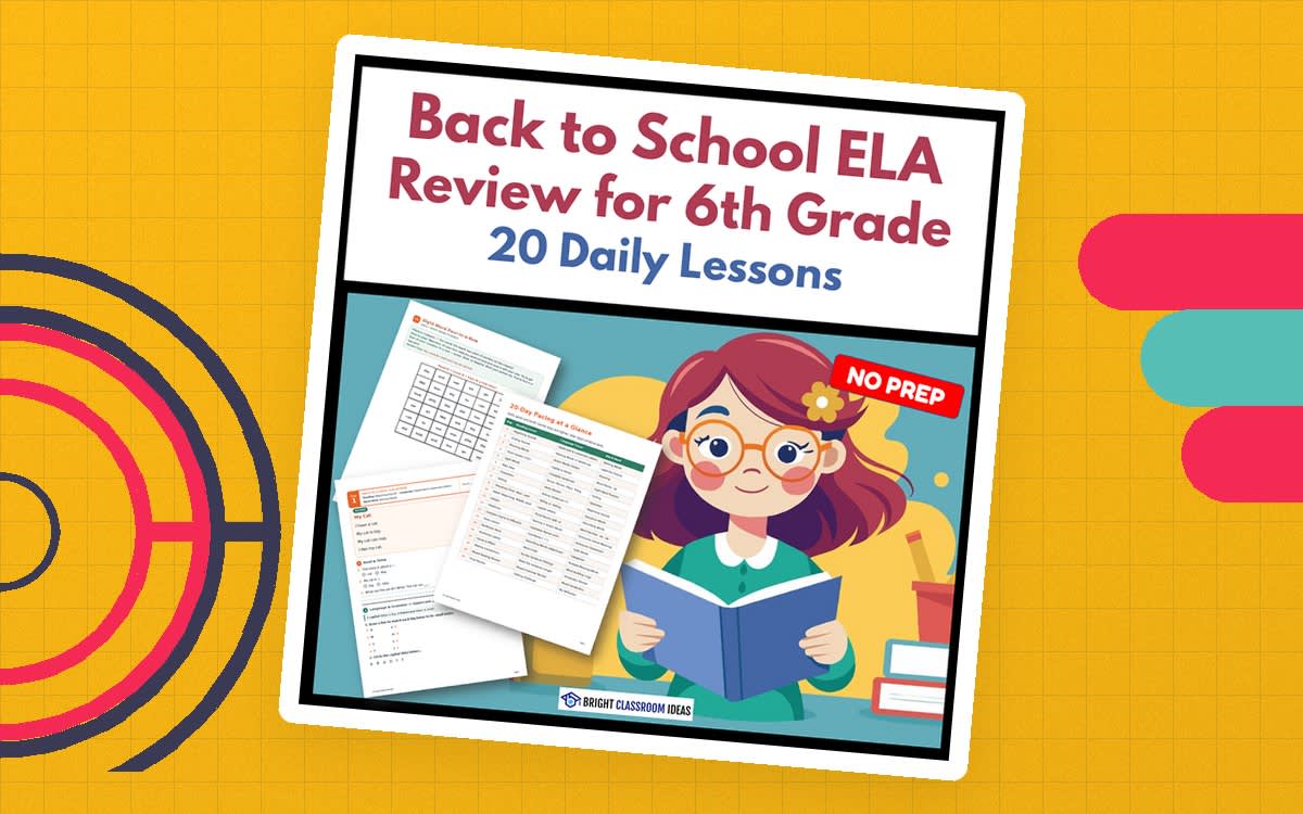 An educational teaching resource from Bright Classroom Ideas Marketplace entitled Back to School ELA Review for 6th Grade | 20 Daily Lessons downloadable at Teach Simple.