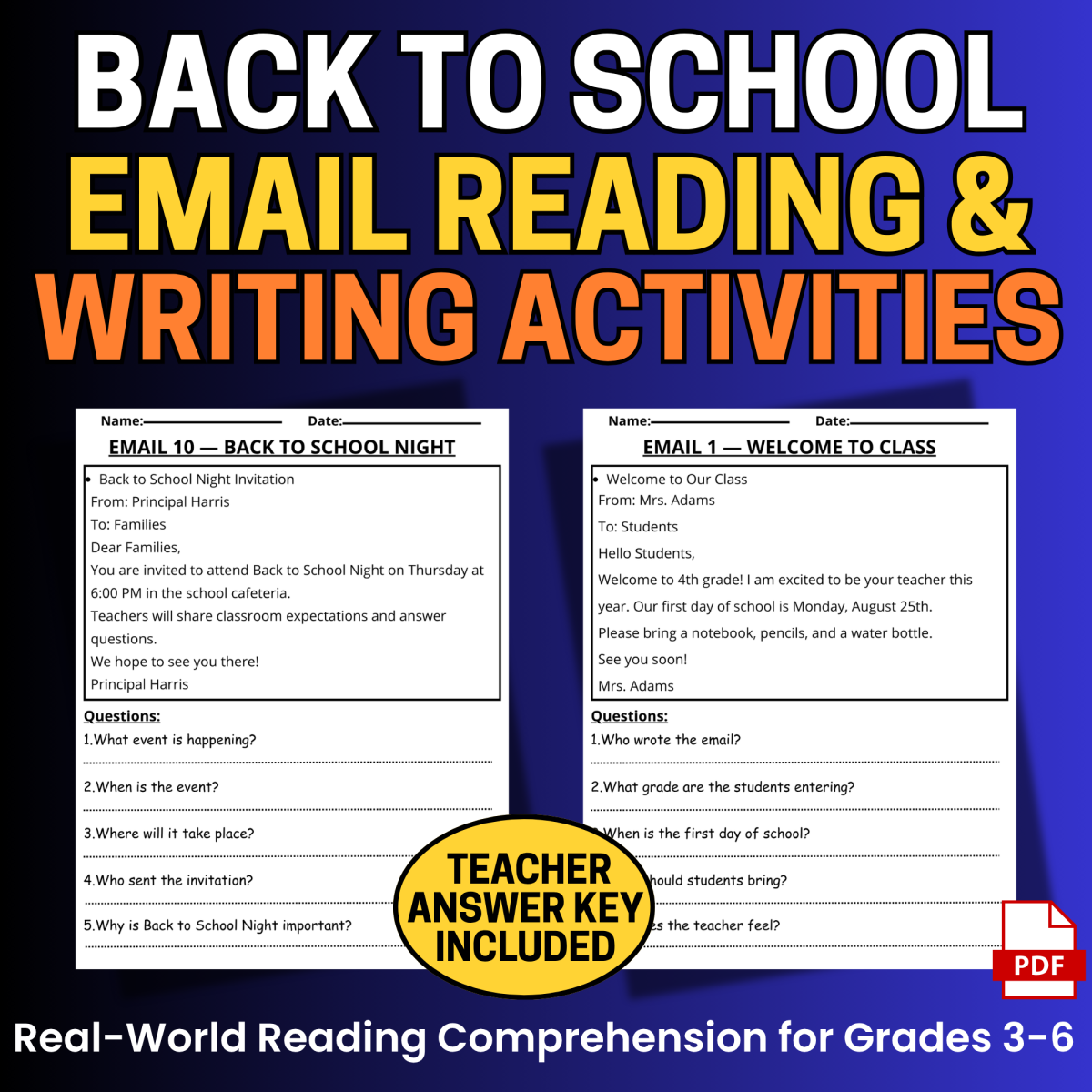An educational teaching resource from learnMix entitled Back to School Email Reading & Writing Activities Real-World Reading downloadable at Teach Simple.