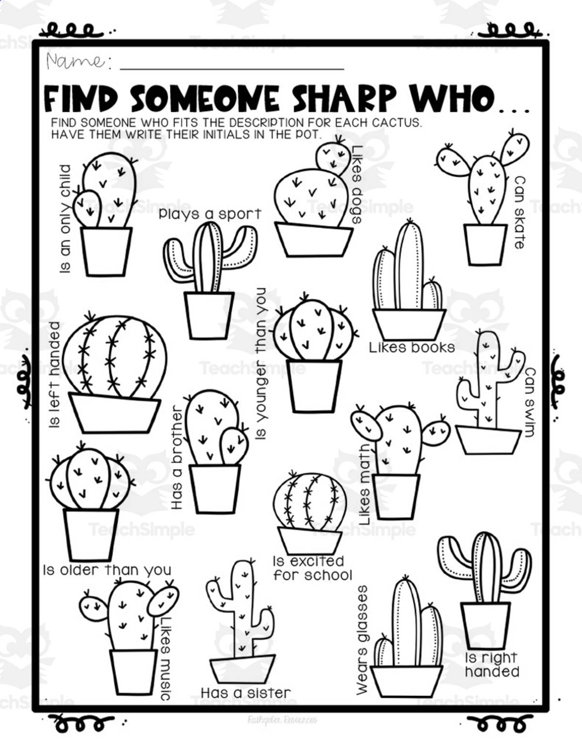 An educational teaching resource from Rathgeber Resources entitled Back to School Find Someone Who Activity downloadable at Teach Simple.
