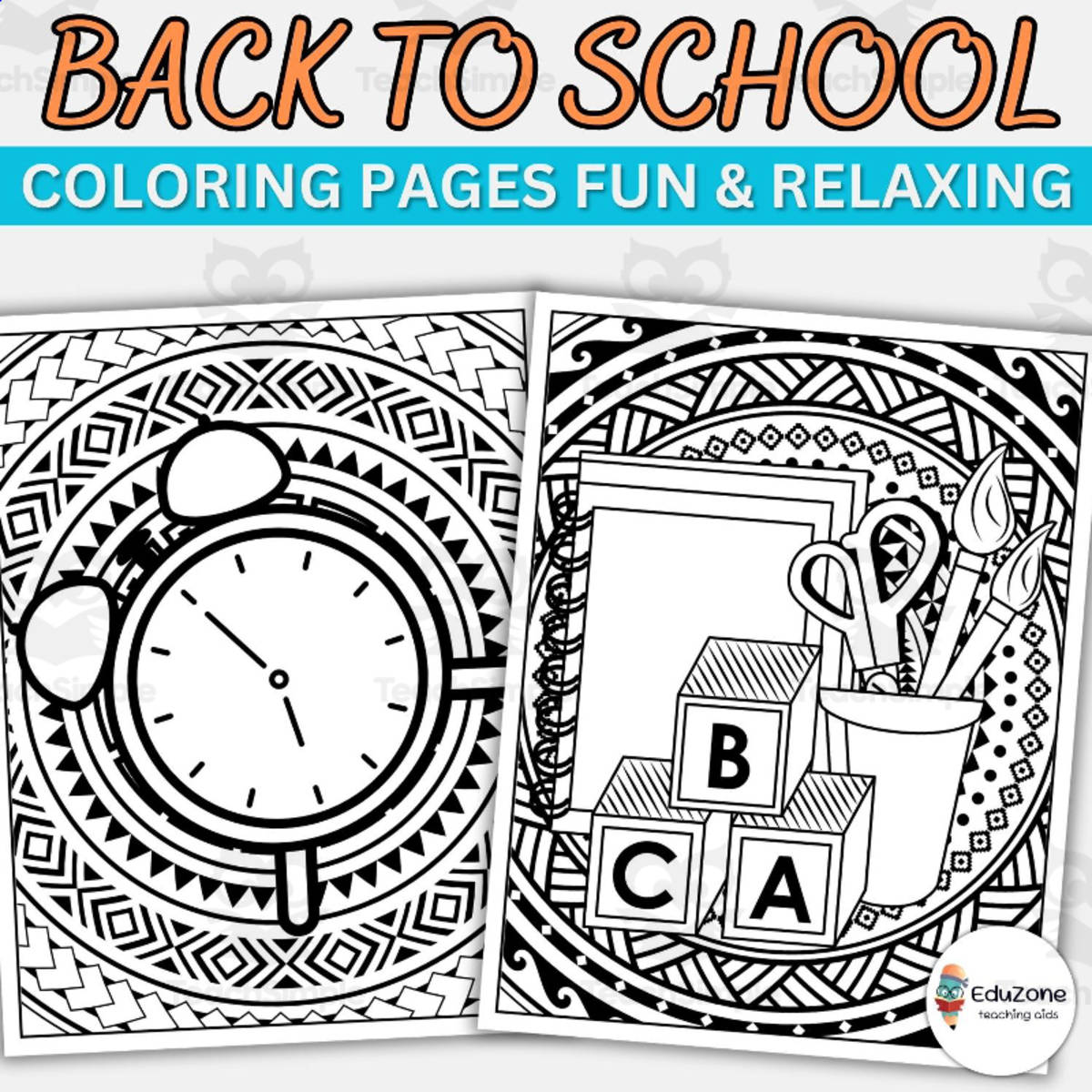 An educational teaching resource from Style Your Classroom entitled Back To School Mandala Coloring Pages Relaxing & Printable - Fun! downloadable at Teach Simple.