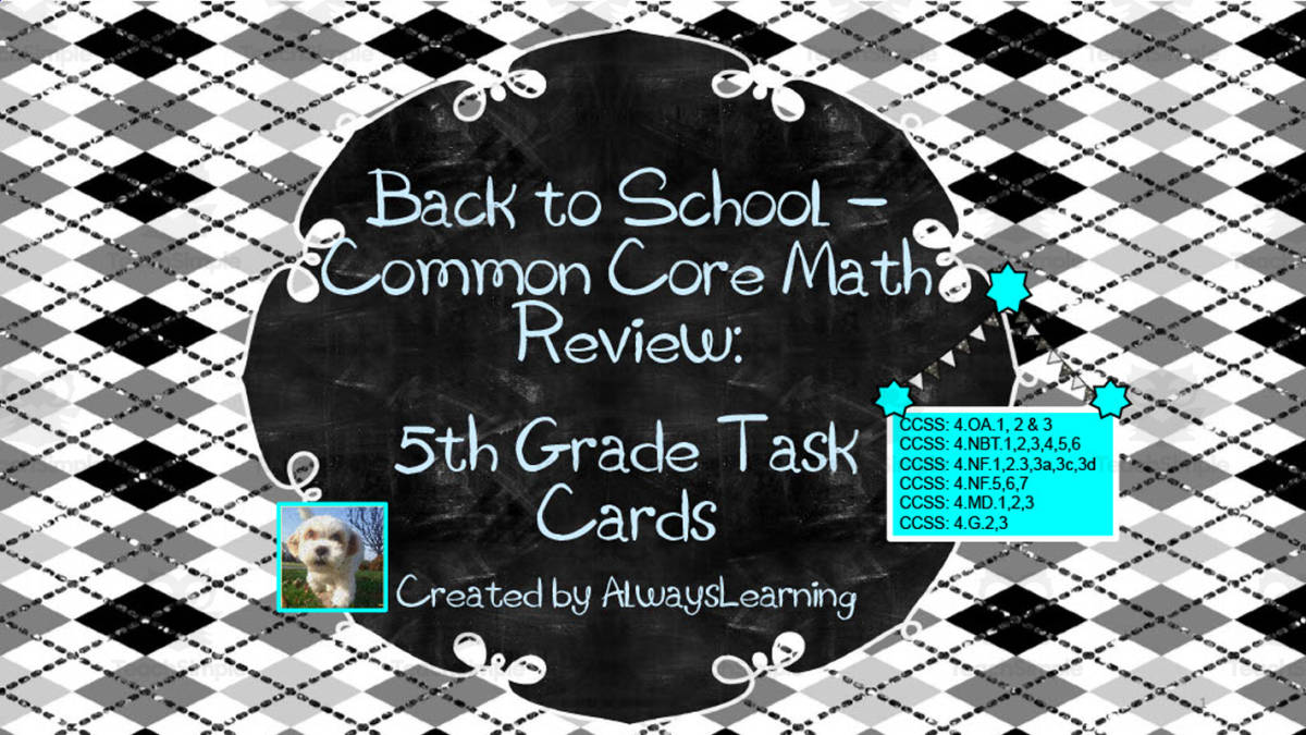 An educational teaching resource from AlwaysLearning entitled Back to School Math Review Task Cards for 5th Grade downloadable at Teach Simple.