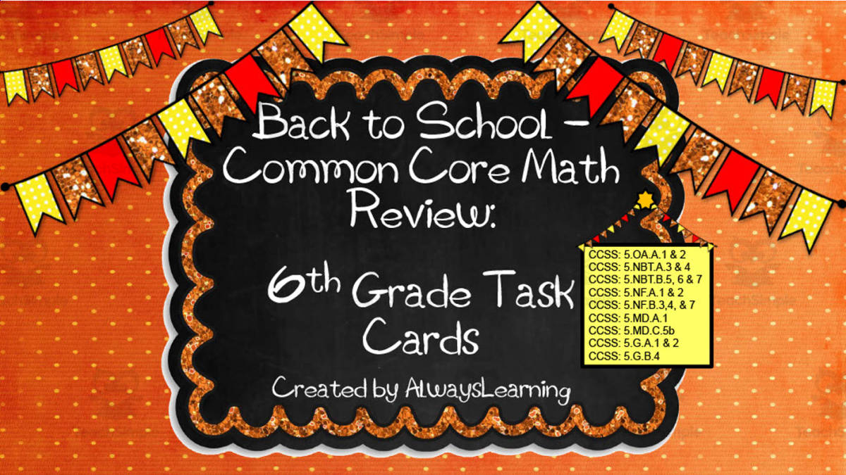 An educational teaching resource from AlwaysLearning entitled Back to School Math Review Task Cards for 6th Grade downloadable at Teach Simple.
