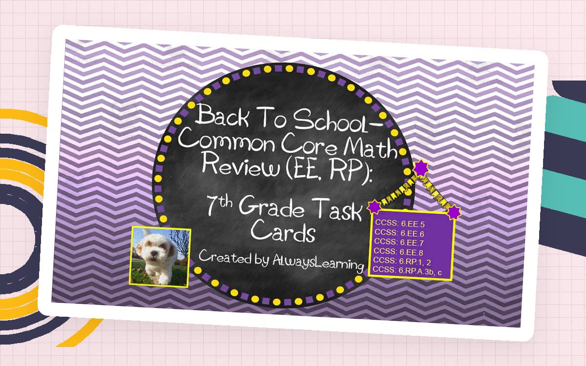 An educational teaching resource from AlwaysLearning entitled Back to School Math Review Task Cards for 7th Grade downloadable at Teach Simple.