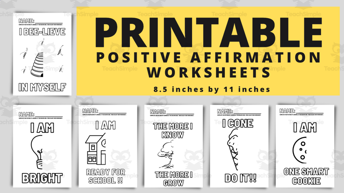 An educational teaching resource from Teacher Jenny entitled Back To School Positive Affirmation Worksheets downloadable at Teach Simple.