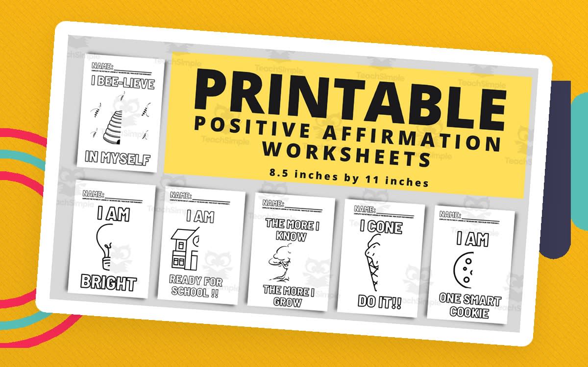 An educational teaching resource from Teacher Jenny entitled Back To School Positive Affirmation Worksheets downloadable at Teach Simple.
