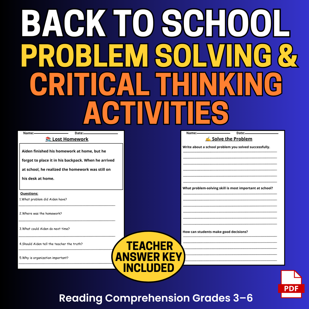 An educational teaching resource from learnMix entitled Back to School Problem Solving & Critical Thinking Activities Grades 3 downloadable at Teach Simple.