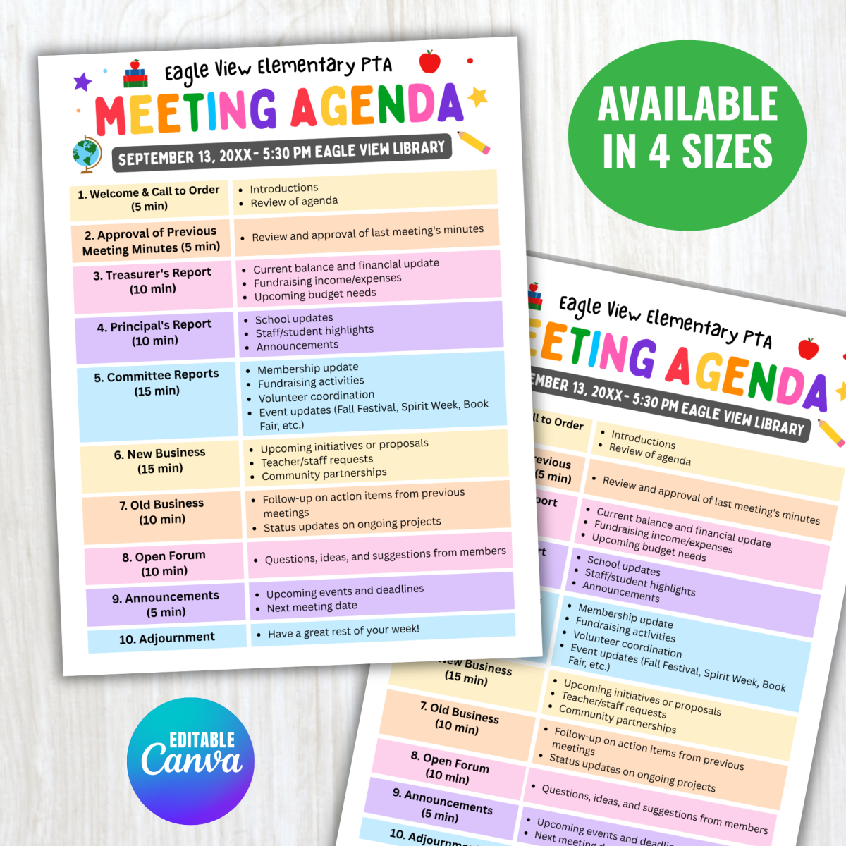 An educational teaching resource from screenzro entitled Back to School PTO PTA Meeting Agenda Template for Organized Planning downloadable at Teach Simple.