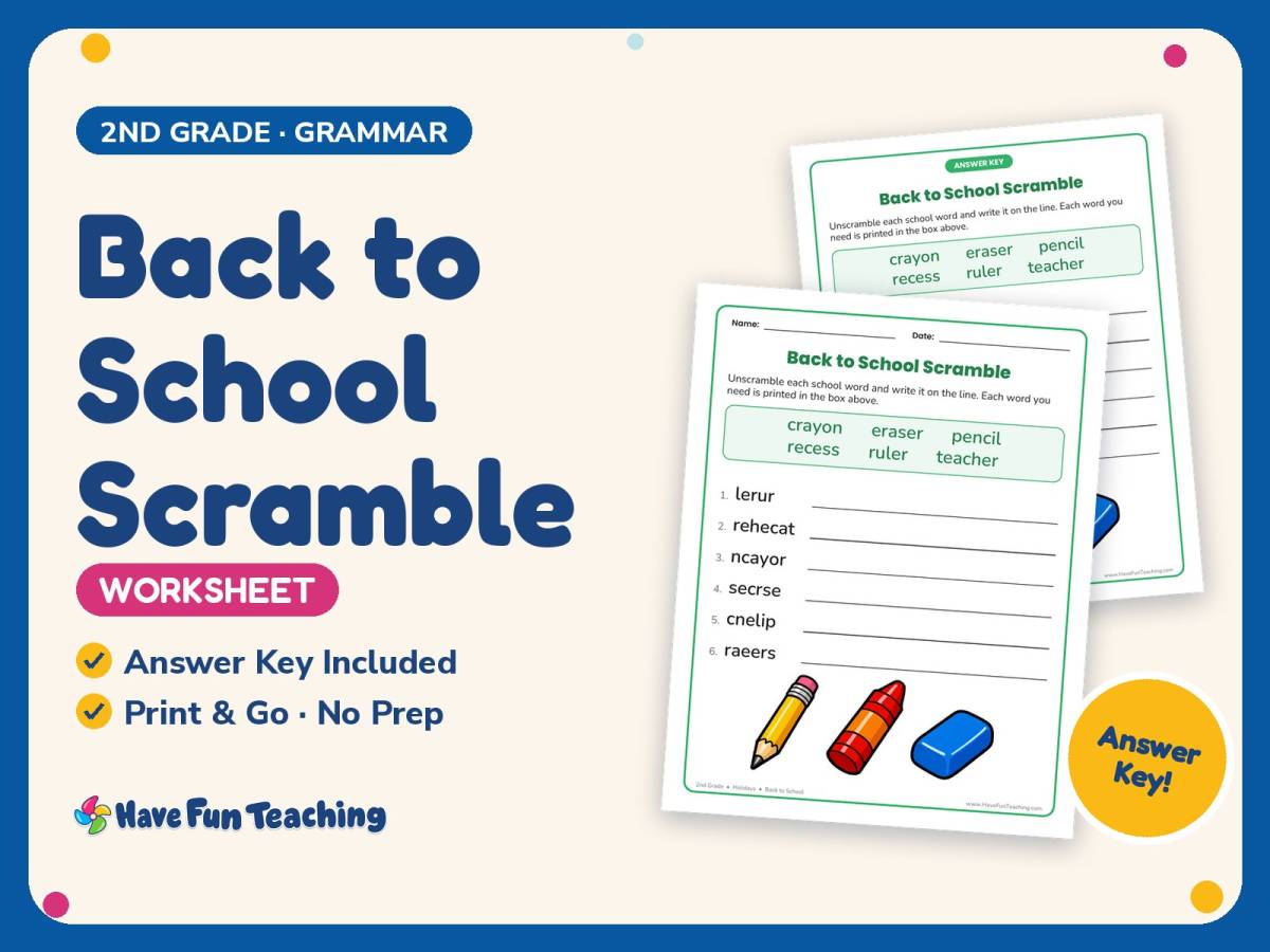 Back to School Scramble Worksheet – 2nd Grade Spelling Practice preview