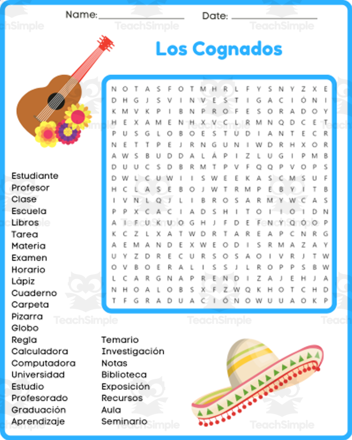 An educational teaching resource from space shope entitled Spanish Cognates Word Search – Back-to-School Set downloadable at Teach Simple.