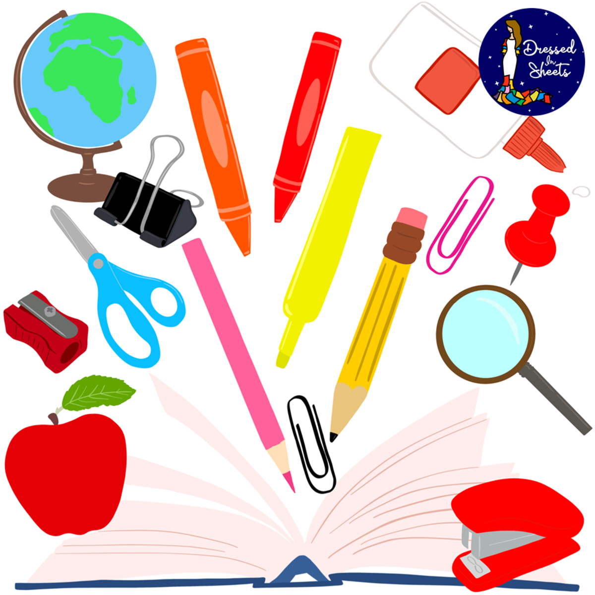 An educational teaching resource from Soumara Siddiqui entitled Back to School Supplies Clip Art downloadable at Teach Simple.