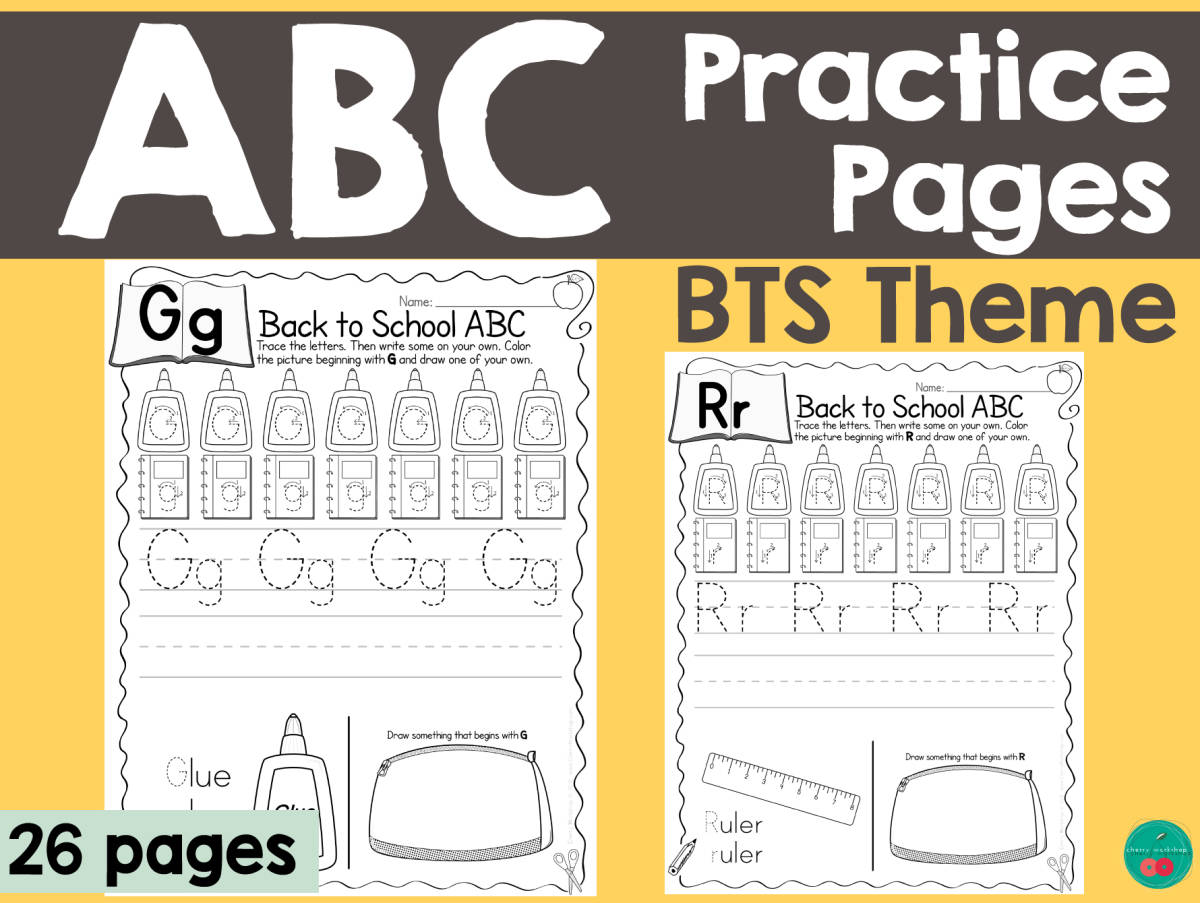 An educational teaching resource from Cherry Workshop entitled Back to School Themed ABC Printables downloadable at Teach Simple.