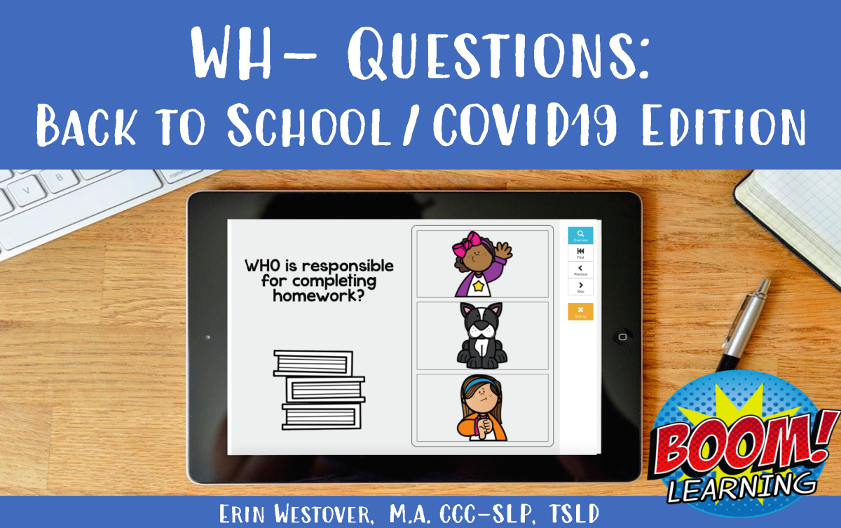 An educational teaching resource from The Tattooed Speechie entitled Back to School WH- Questions - Boom Cards downloadable at Teach Simple.