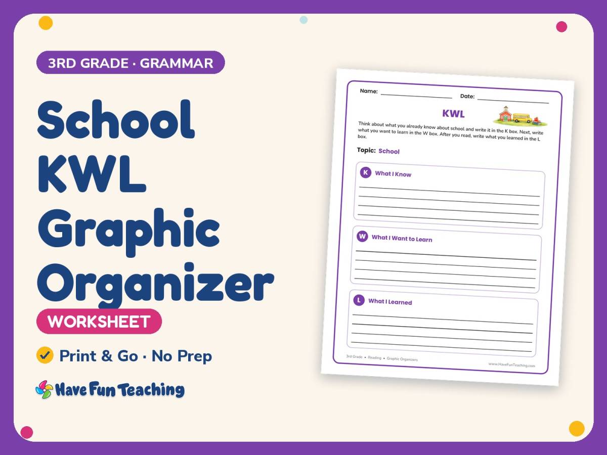 Back to School Worksheet: School KWL Graphic Organizer – 3rd Grade preview