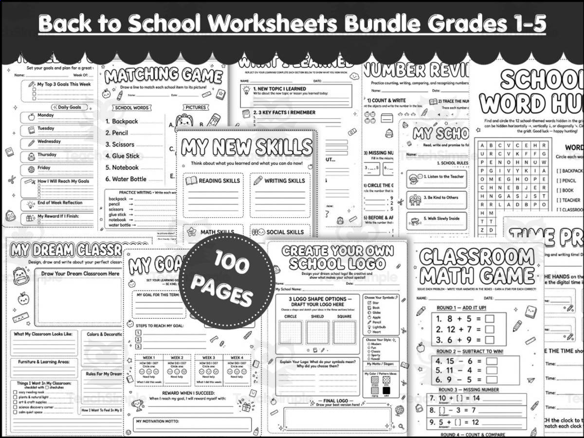 An educational teaching resource from LuminaPrint entitled Back to School Worksheets | 100 Pages All About Me ELA Math Games G1-5 downloadable at Teach Simple.