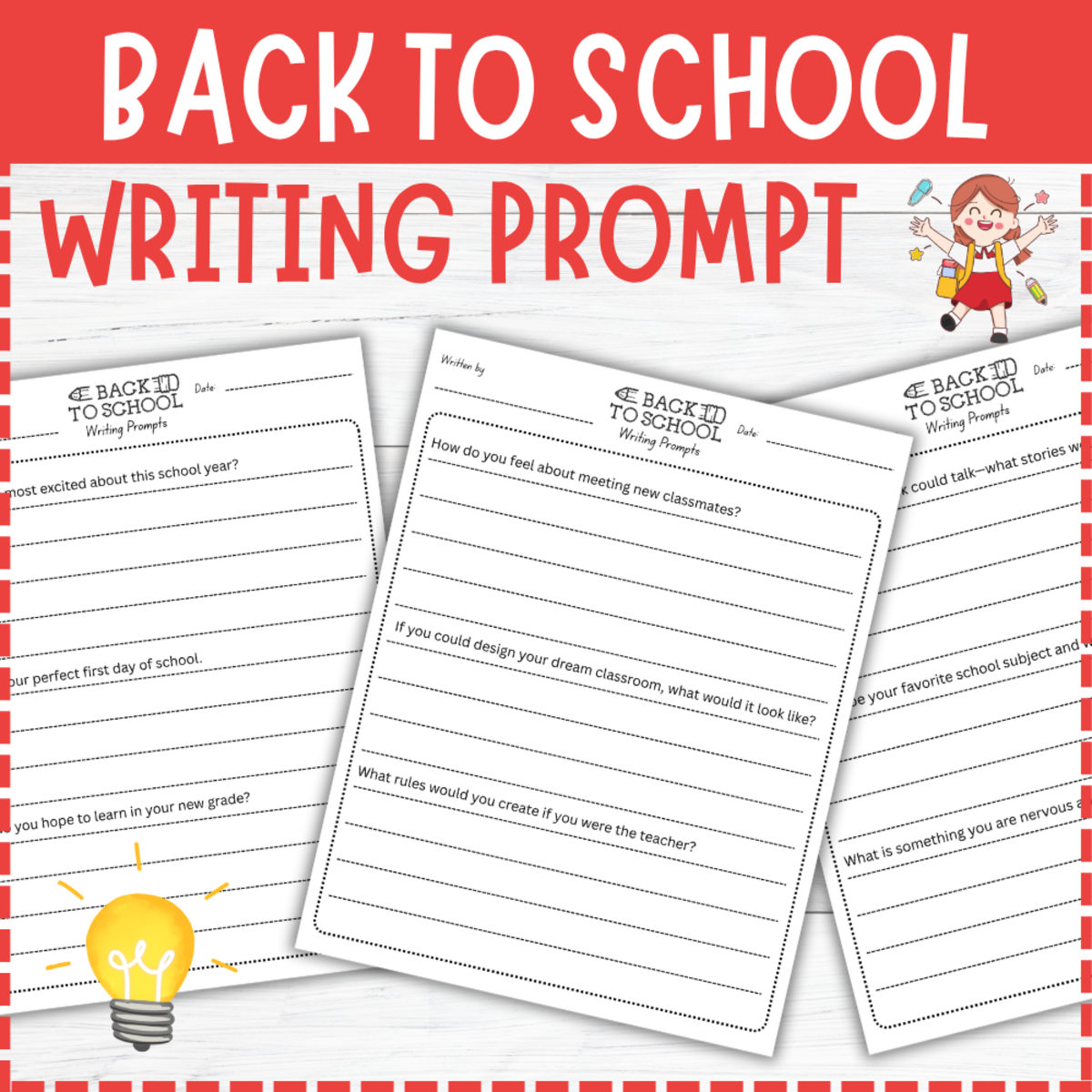 An educational teaching resource from Perfect_Printables entitled Back to School Writing Prompts, First Week of School Activities downloadable at Teach Simple.