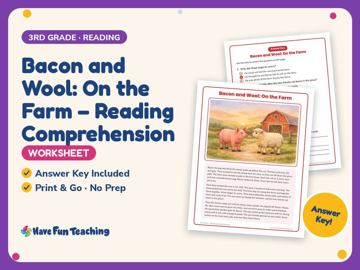 Bacon and Wool: On the Farm – Reading Worksheet – 3rd Grade Practice preview