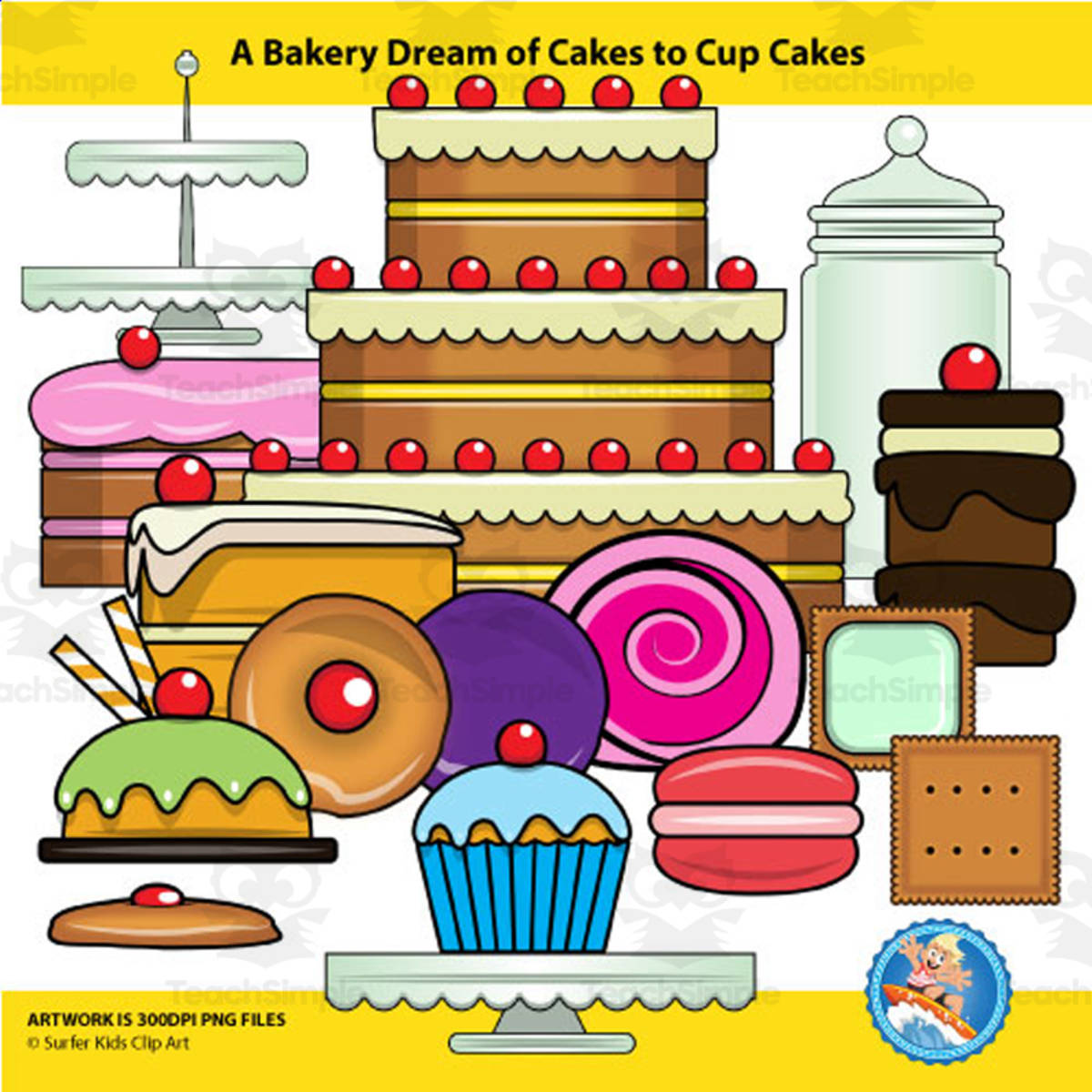 An educational teaching resource from Surfer Kids Clip Art entitled Baked Goods Clipart downloadable at Teach Simple.