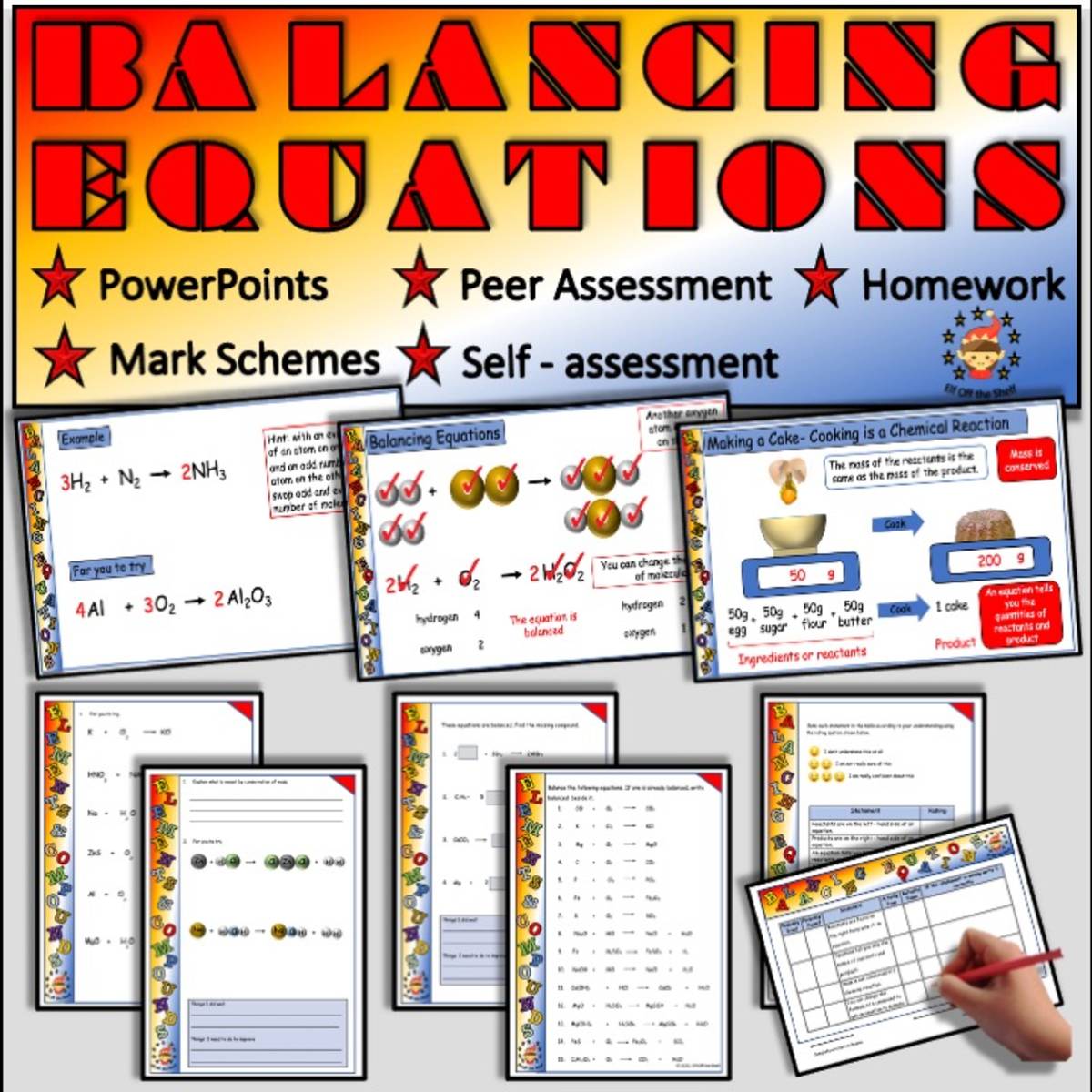 An educational teaching resource from Elf off the Shelf Resources entitled Balancing Chemical Equations Explained - Middle School Science downloadable at Teach Simple.