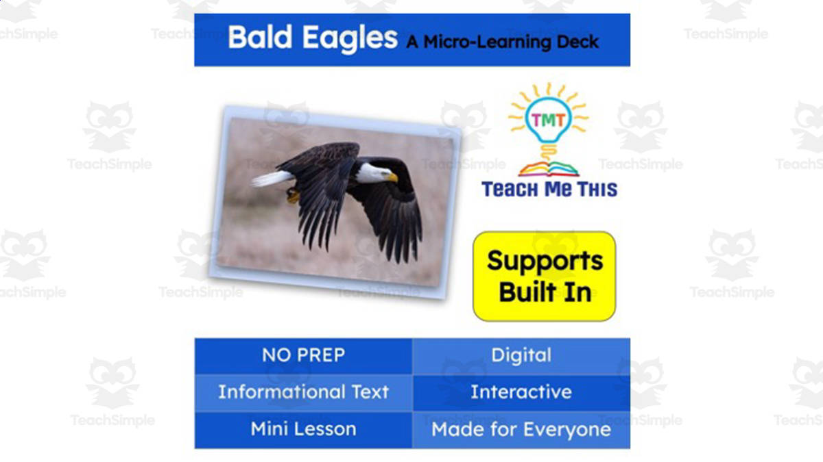 An educational teaching resource from Teach Me This entitled Bald Eagle | Interactive Science Lesson | Nature Collection | Micro-Learning Deck downloadable at Teach Simple.