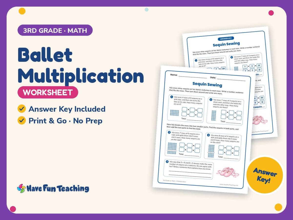 Ballet Multiplication Worksheet – 3rd Grade Word Problems Practice preview