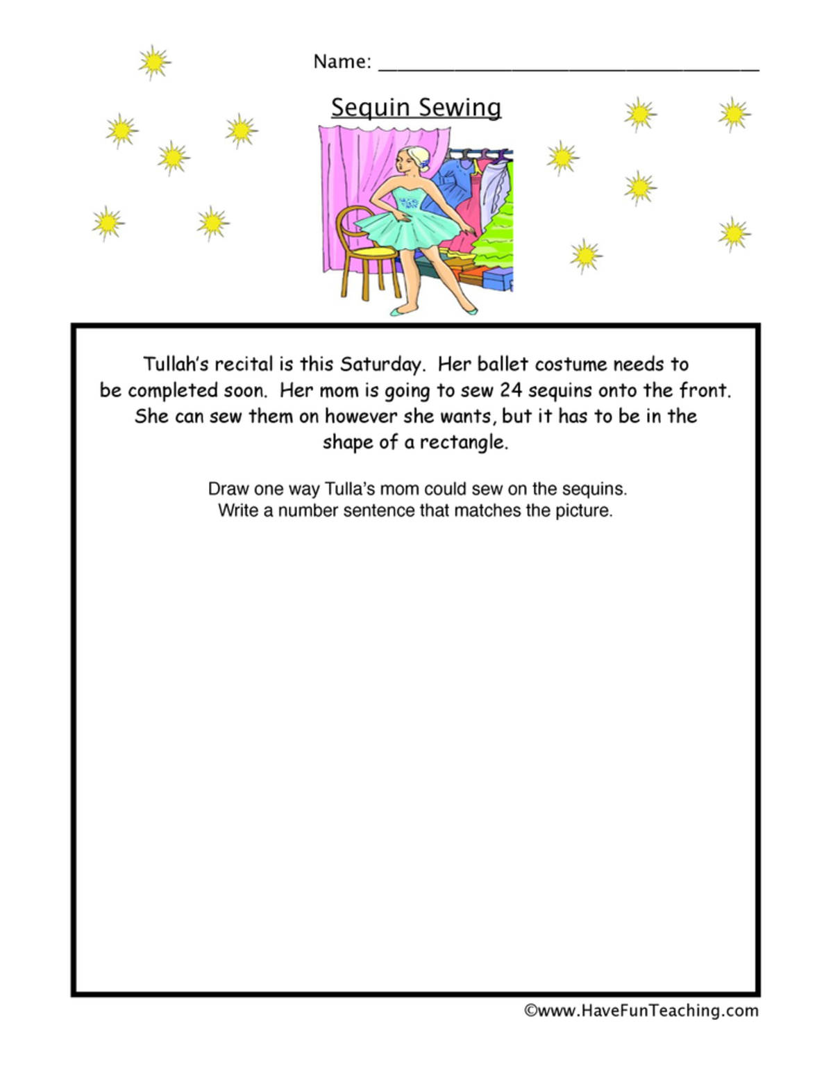 An educational teaching resource from Have Fun Teaching entitled Ballet Multiplication Worksheet downloadable at Teach Simple.
