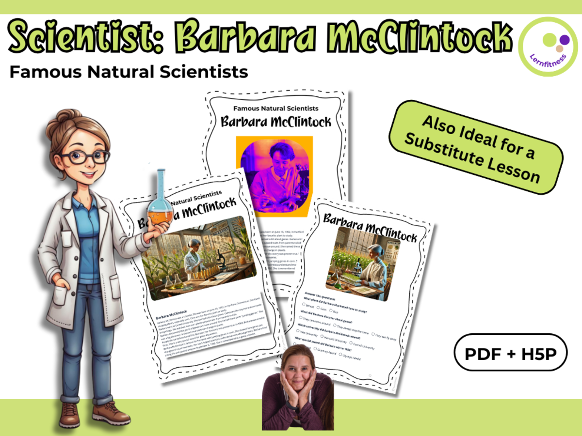 An educational teaching resource from Lernfitness entitled Barbara McClintock – Fact Sheet, Quiz & Interactive PDF incl. H5P downloadable at Teach Simple.