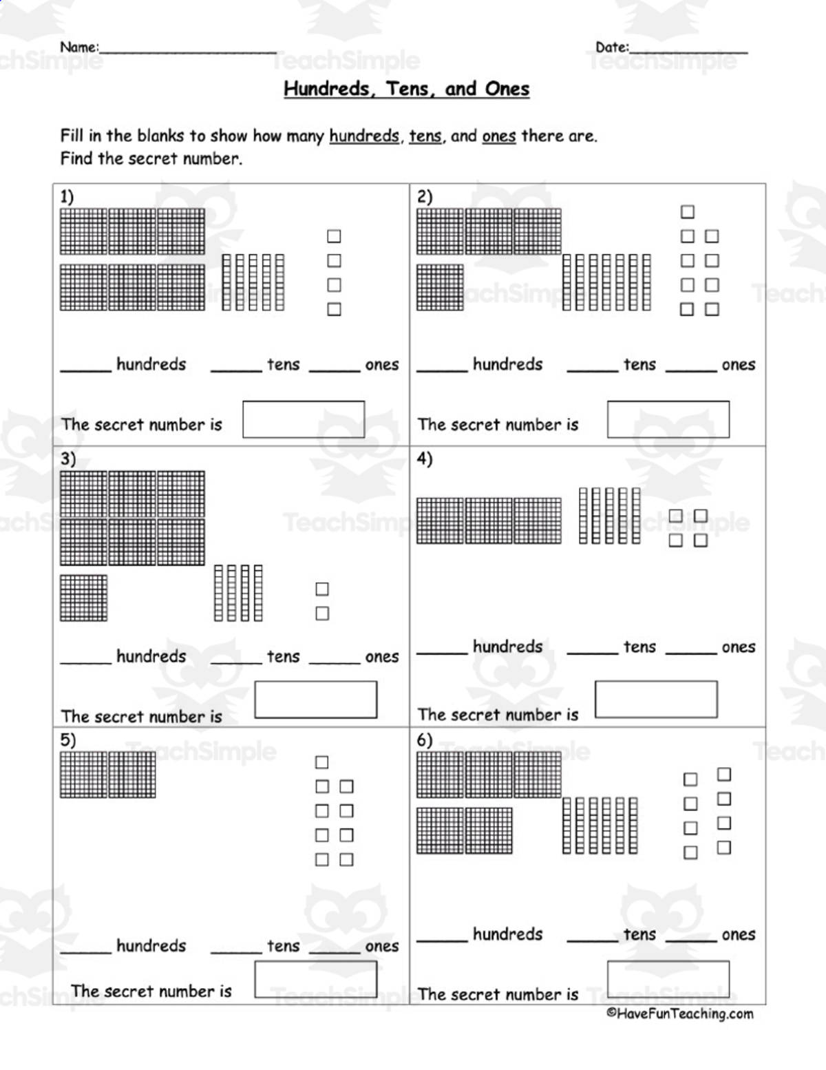 An educational teaching resource from Have Fun Teaching entitled Base 10 Blocks Place Value Worksheet downloadable at Teach Simple.