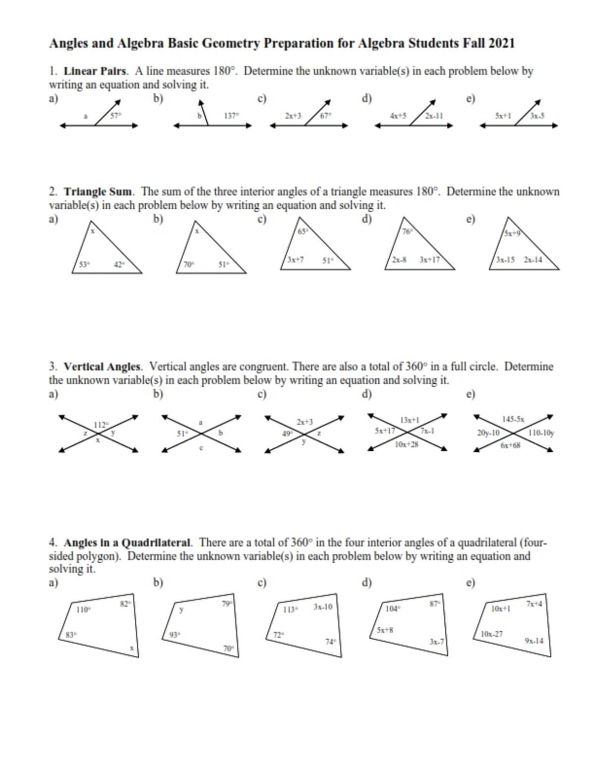 An educational teaching resource from Peter Jonnard entitled Basic Geometry: Angles & Algebra Preparation downloadable at Teach Simple.