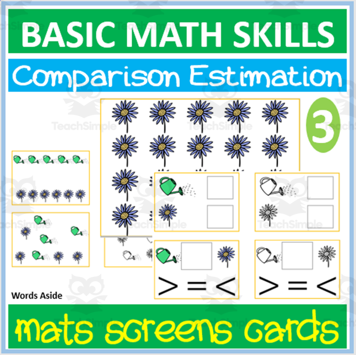 An educational teaching resource from WORDS ASIDE entitled Basic Math Skills | Counting Estimation Comparison 3 downloadable at Teach Simple.