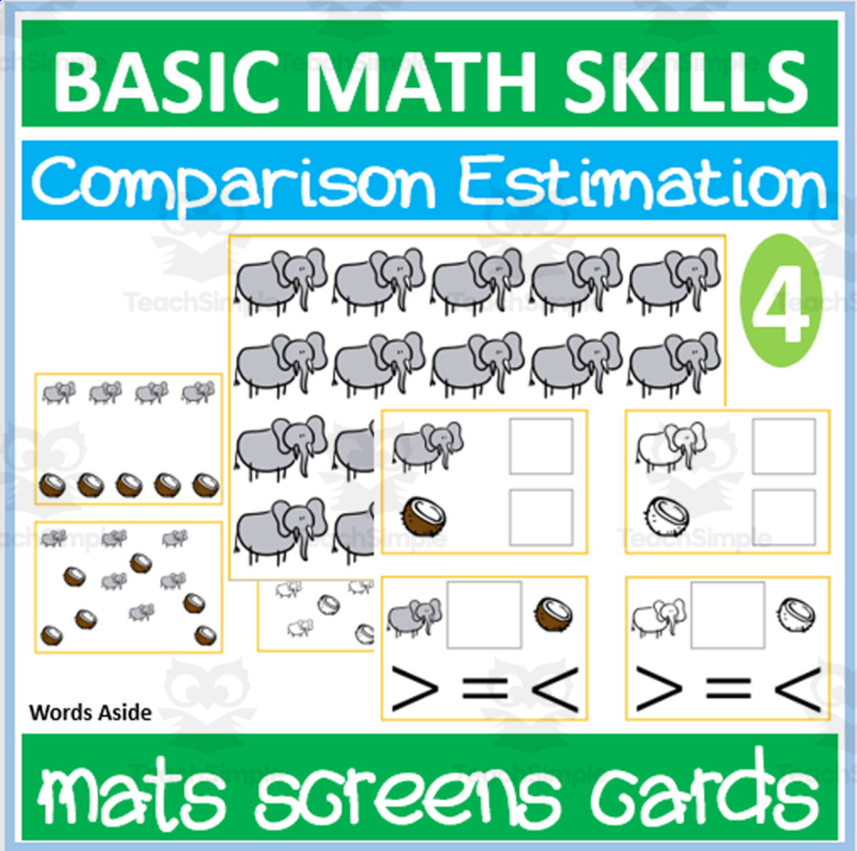 An educational teaching resource from WORDS ASIDE entitled Basic Math Skills | Counting Estimation Comparison 4 downloadable at Teach Simple.