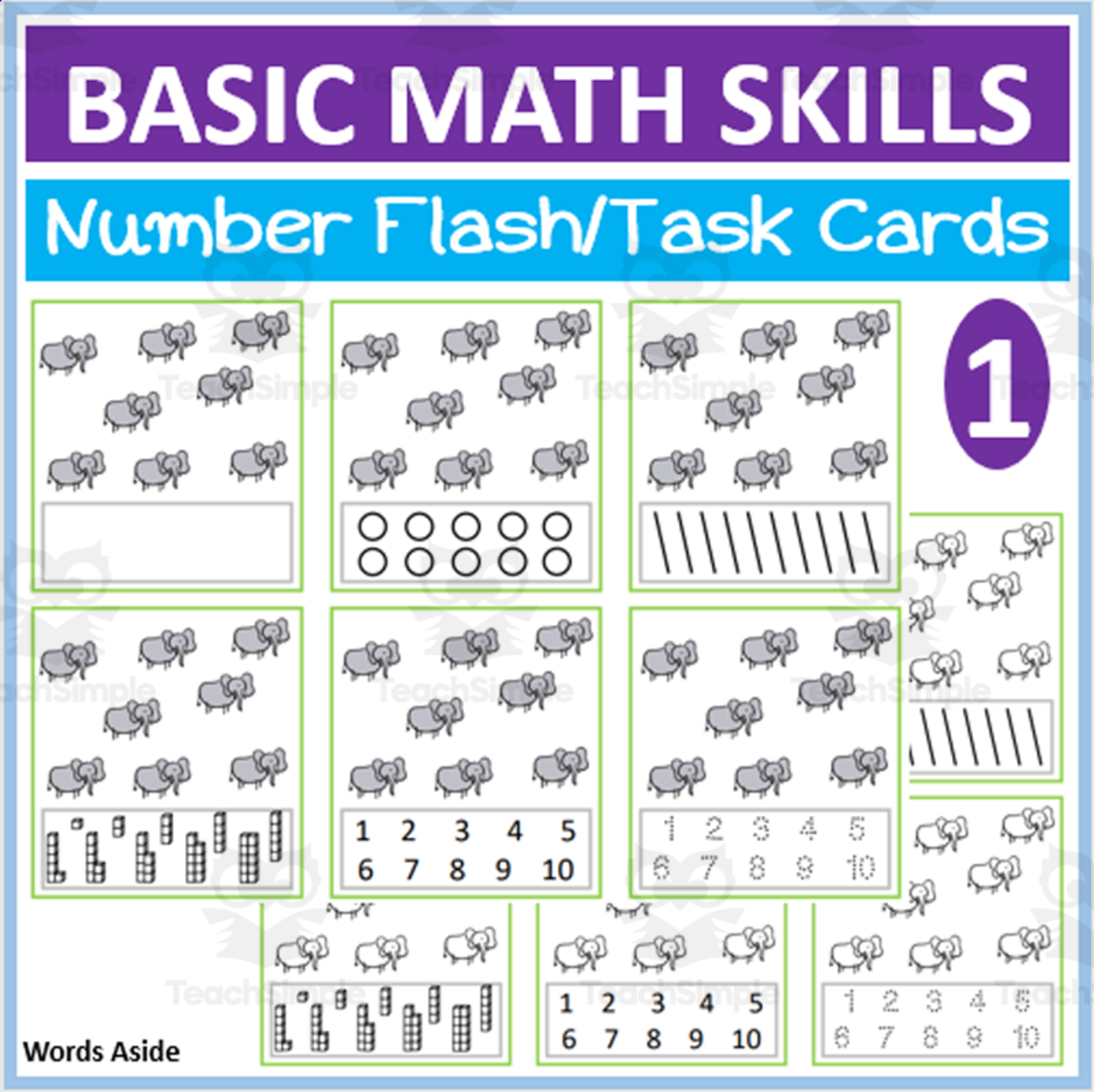 An educational teaching resource from WORDS ASIDE entitled Basic Math Skills | Number Flash Task Cards 1 downloadable at Teach Simple.