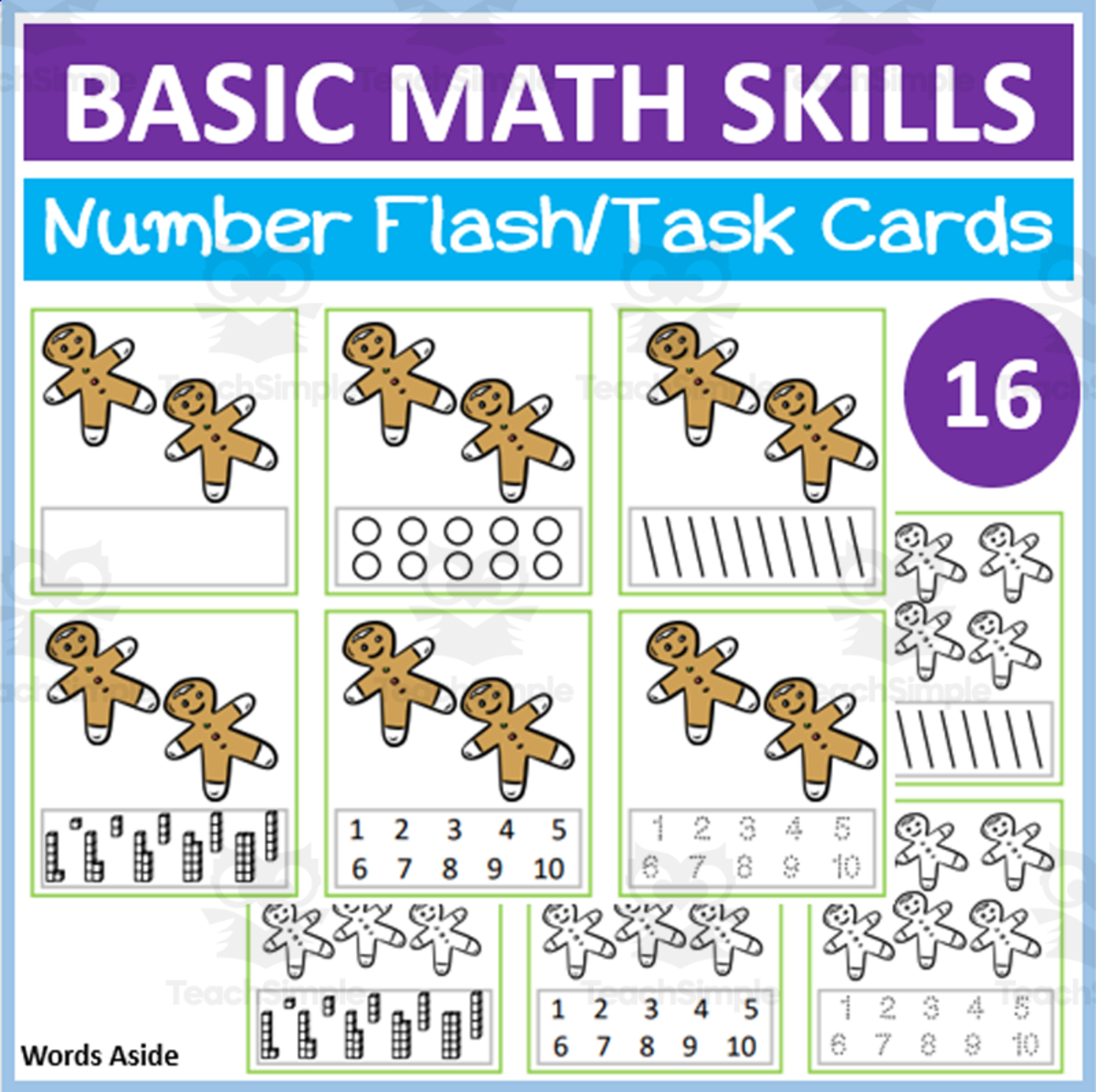 An educational teaching resource from WORDS ASIDE entitled Basic Math Skills | Number Flash Task Cards 16 downloadable at Teach Simple.
