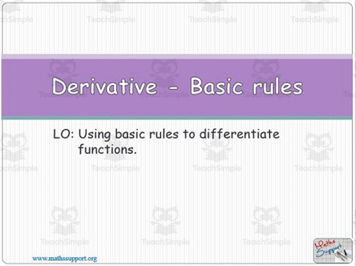 An educational teaching resource from Maths Support Centre entitled Basic rules of derivative downloadable at Teach Simple.