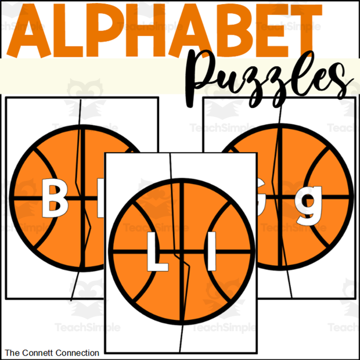 An educational teaching resource from The Connett Connection entitled Basketball Alphabet Puzzles downloadable at Teach Simple.