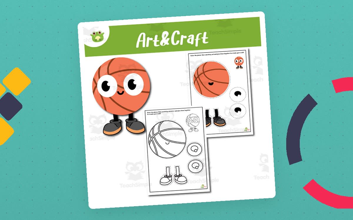 An educational teaching resource from EasyHop entitled Basketball Ball Character Art & Craft Printable – Cut, Color, and Buil downloadable at Teach Simple.