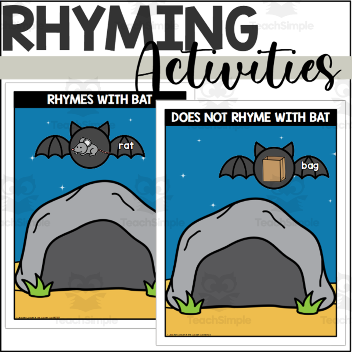 An educational teaching resource from The Connett Connection entitled Bat Themed Rhyming Words downloadable at Teach Simple.