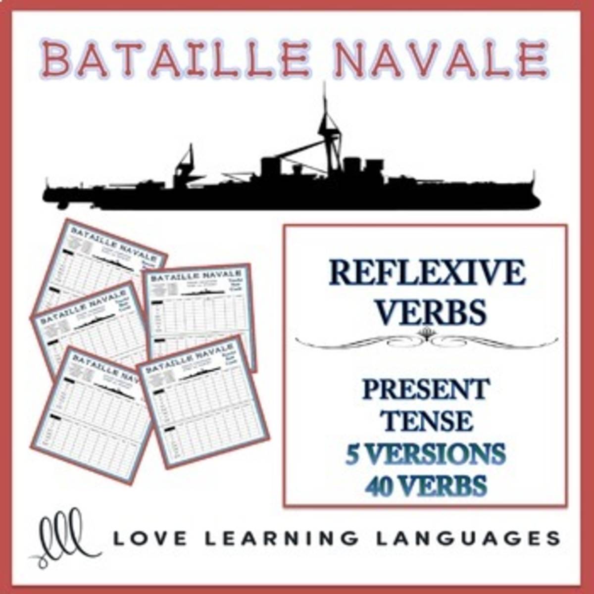 An educational teaching resource from Love Learning Languages entitled Bataille Navale - Reflexive Verbs - Present Tense downloadable at Teach Simple.