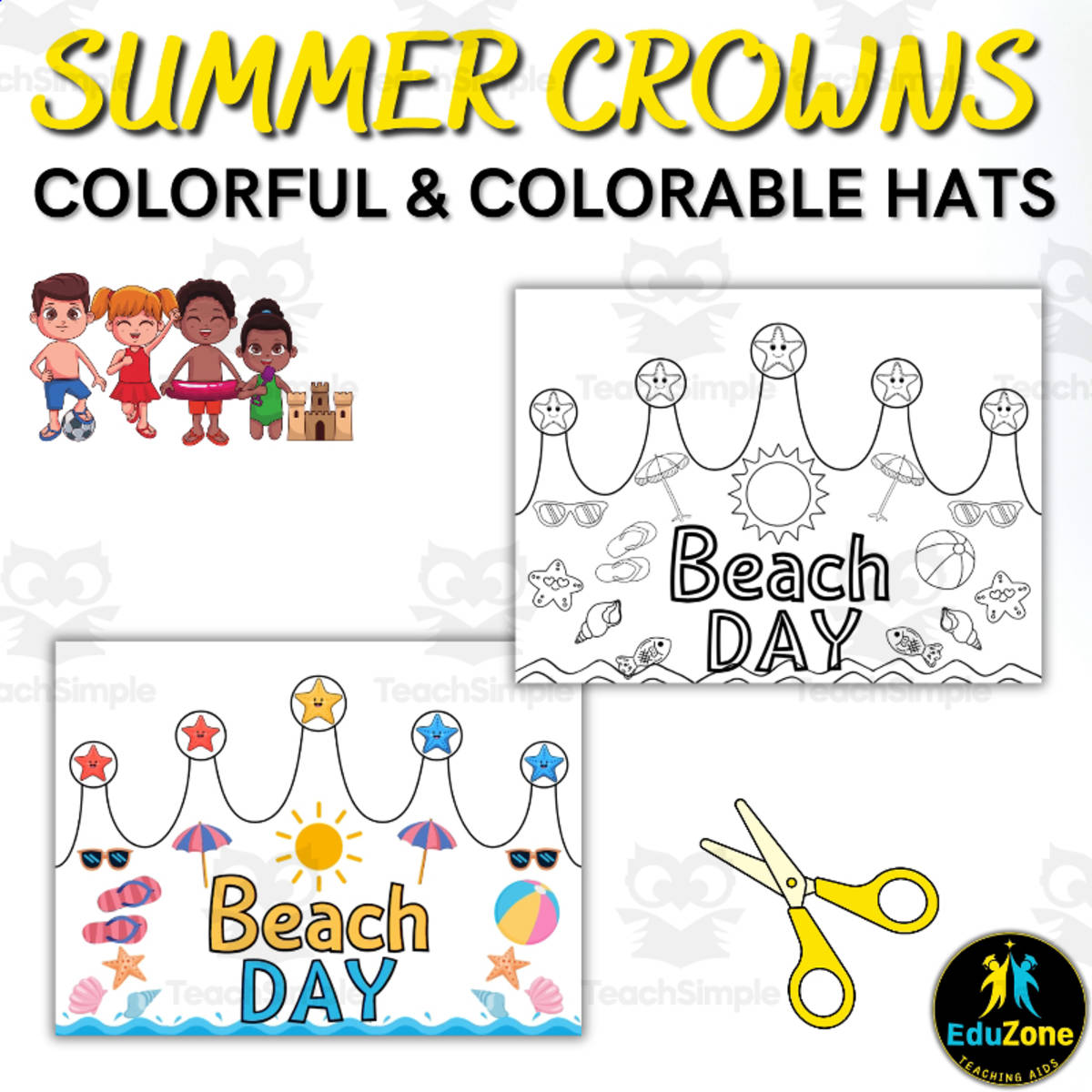 An educational teaching resource from Style Your Classroom entitled Beach Bash Ready: Colorful Hats & Crowns for Summer Vibes! downloadable at Teach Simple.