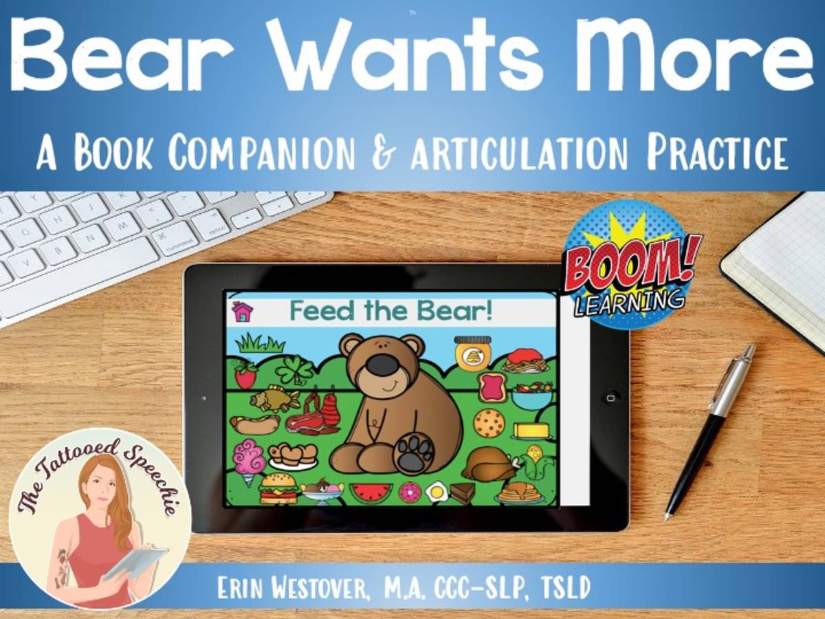 An educational teaching resource from The Tattooed Speechie entitled Bear Wants More Book Companion & Artic Practice - BOOM Cards downloadable at Teach Simple.