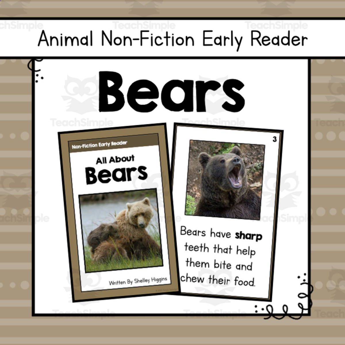 An educational teaching resource from Simply Schoolgirl entitled Bears Informational Book | Nonfiction Early Reader Animal Booklet downloadable at Teach Simple.